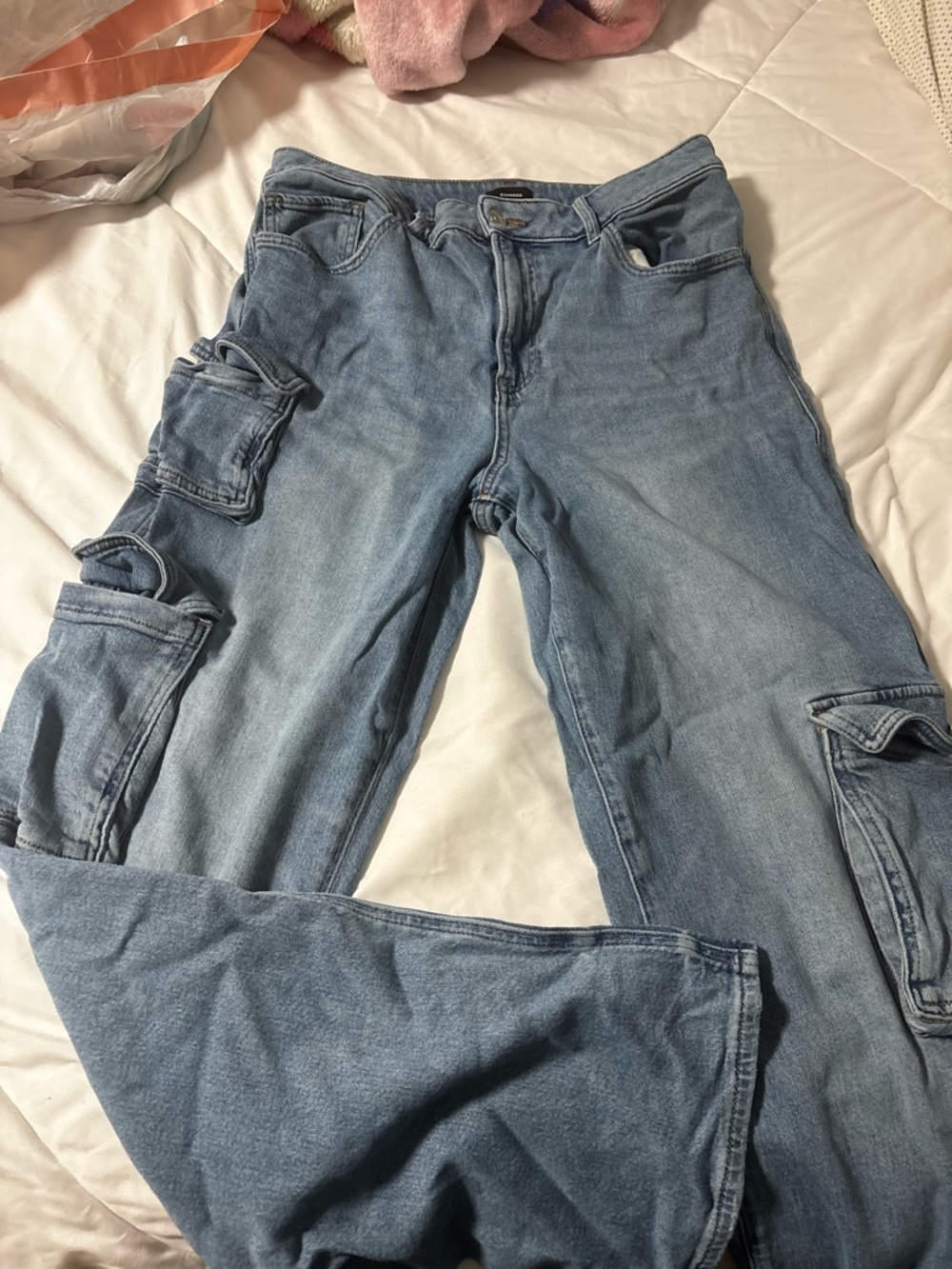 Express Light Blue Boyfriend Cargo Jeans